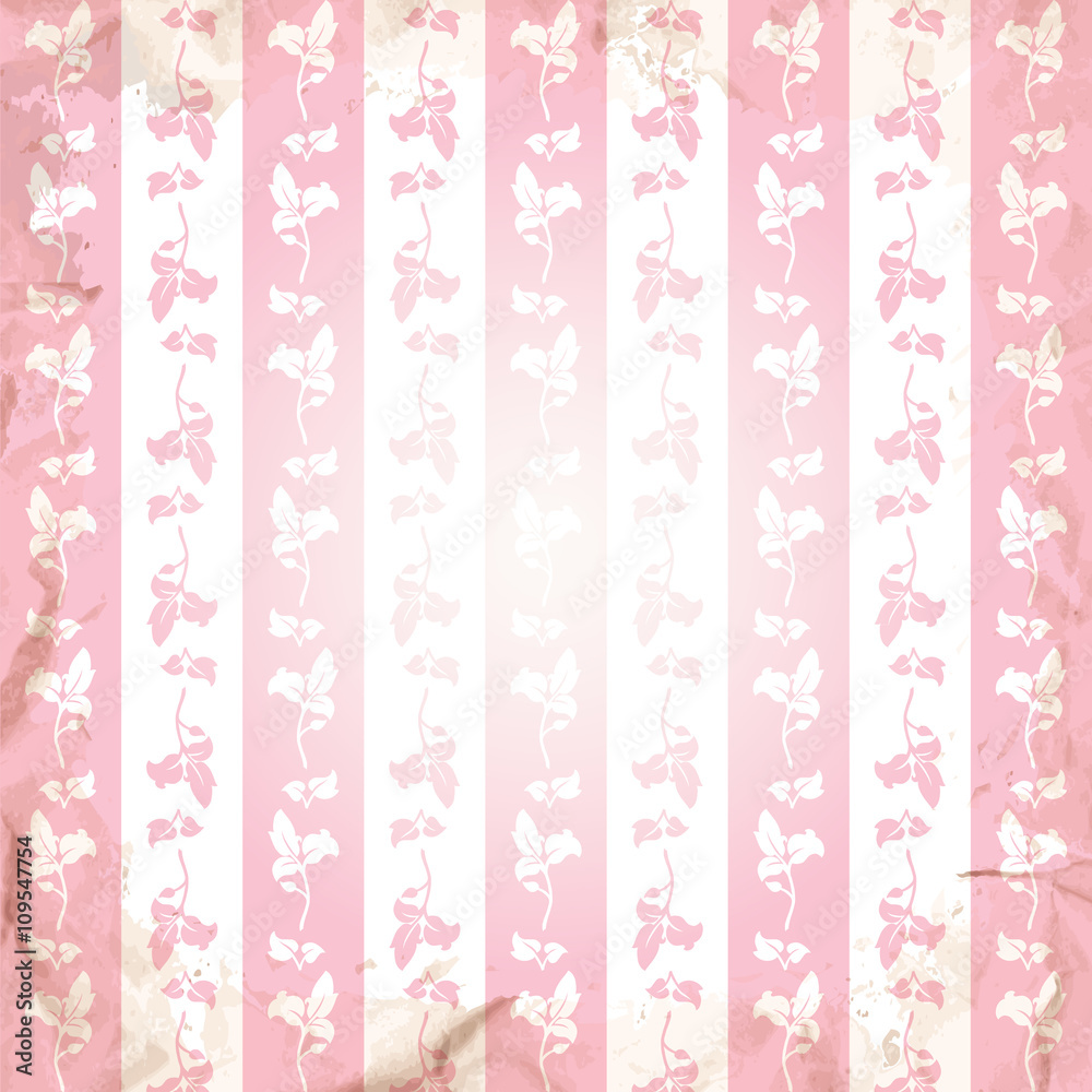 Striped background with floral ornament in the grunge style.