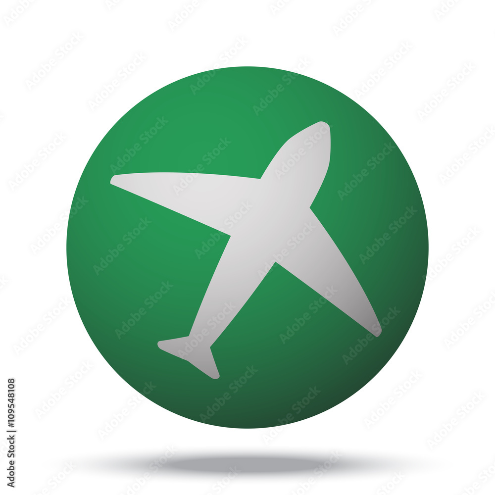 White Airplane web icon on green sphere ball