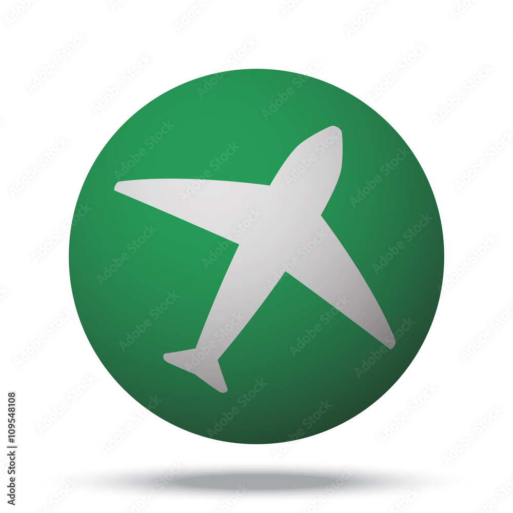 White Airplane web icon on green sphere ball White Airplane web icon on green sphere ball