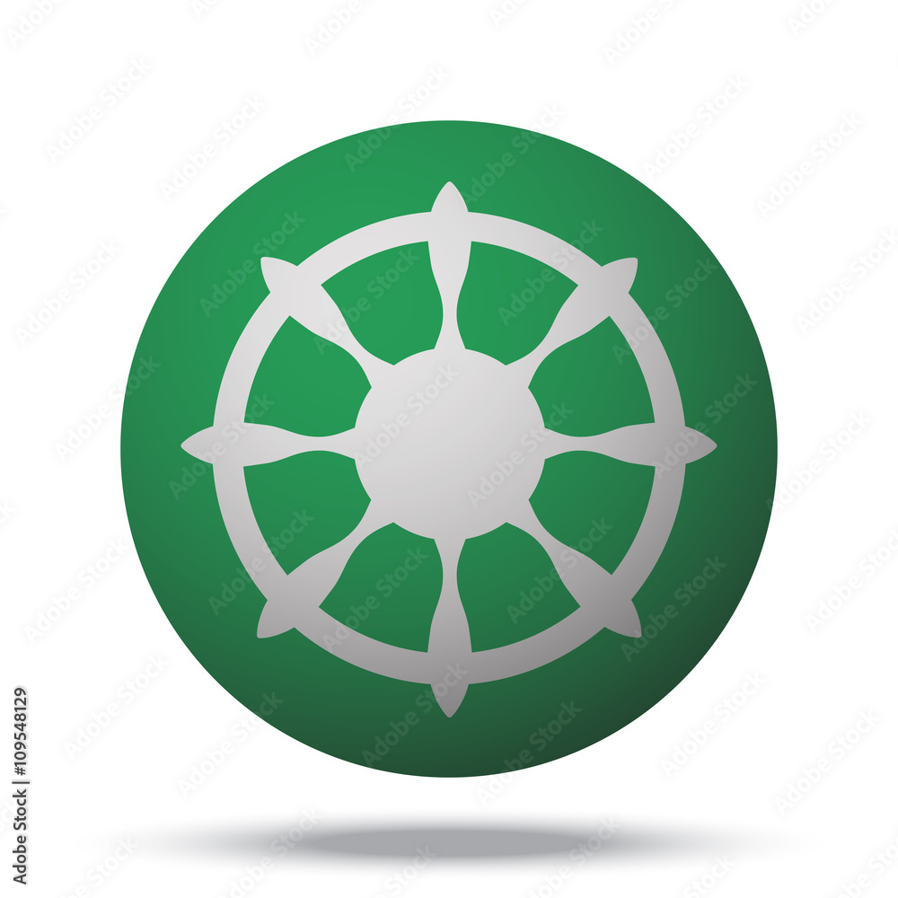 White Boat Wheel web icon on green sphere ball White Boat Wheel web icon on green sphere ball