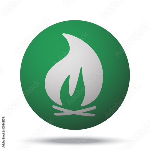 White Bonfire web icon on green sphere ball