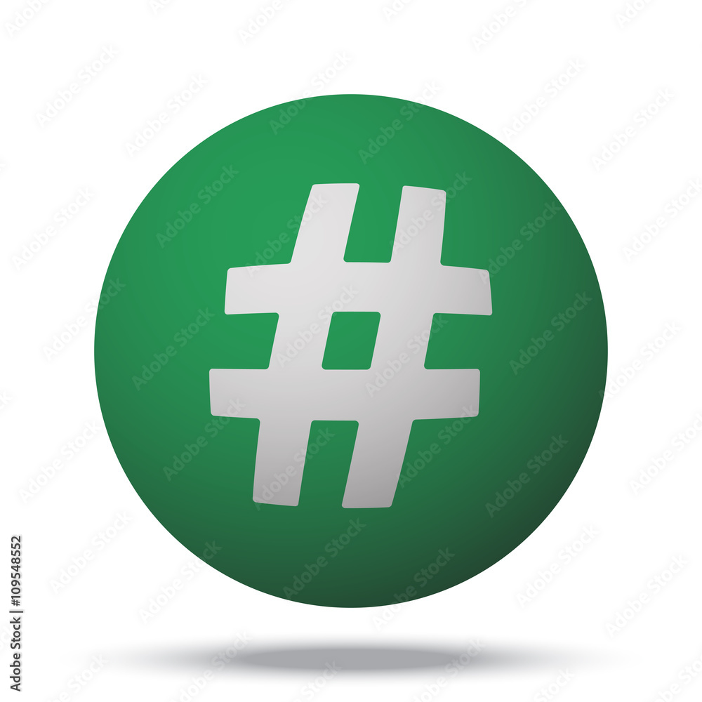 Obraz premium White Hashtag web icon on green sphere ball