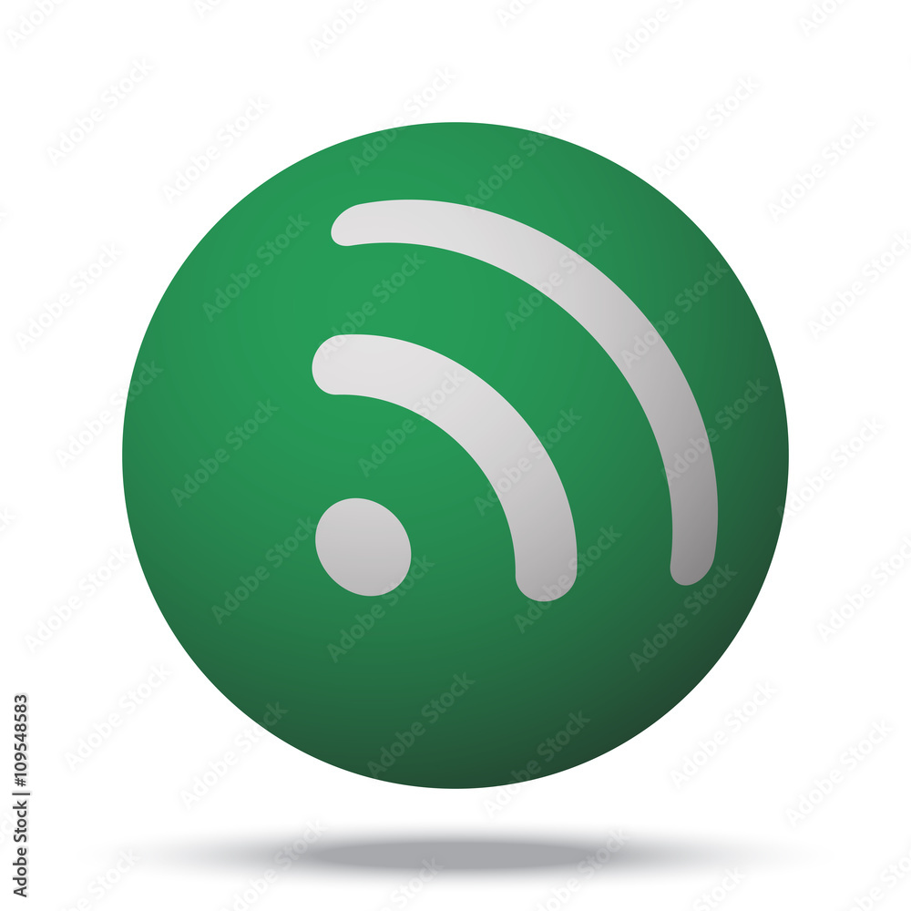 White Rss web icon on green sphere ball White Rss web icon on green sphere ball