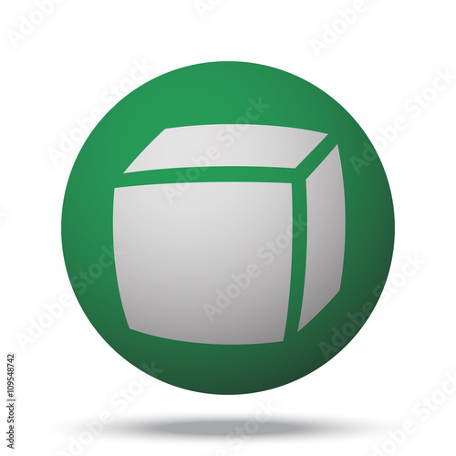 White 3D Box web icon on green sphere ball photo