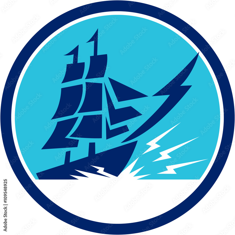 Obraz premium Tall Sailing Ship Lightning Bolt Circle