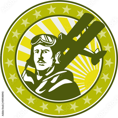 World War 1 Pilot Airman Spad Biplane Circle Retro