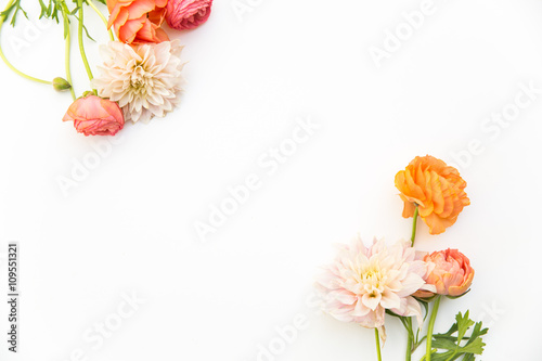Photo orange and pink flowers on a white background