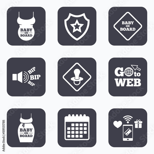 Baby on board icons. Infant caution signs.