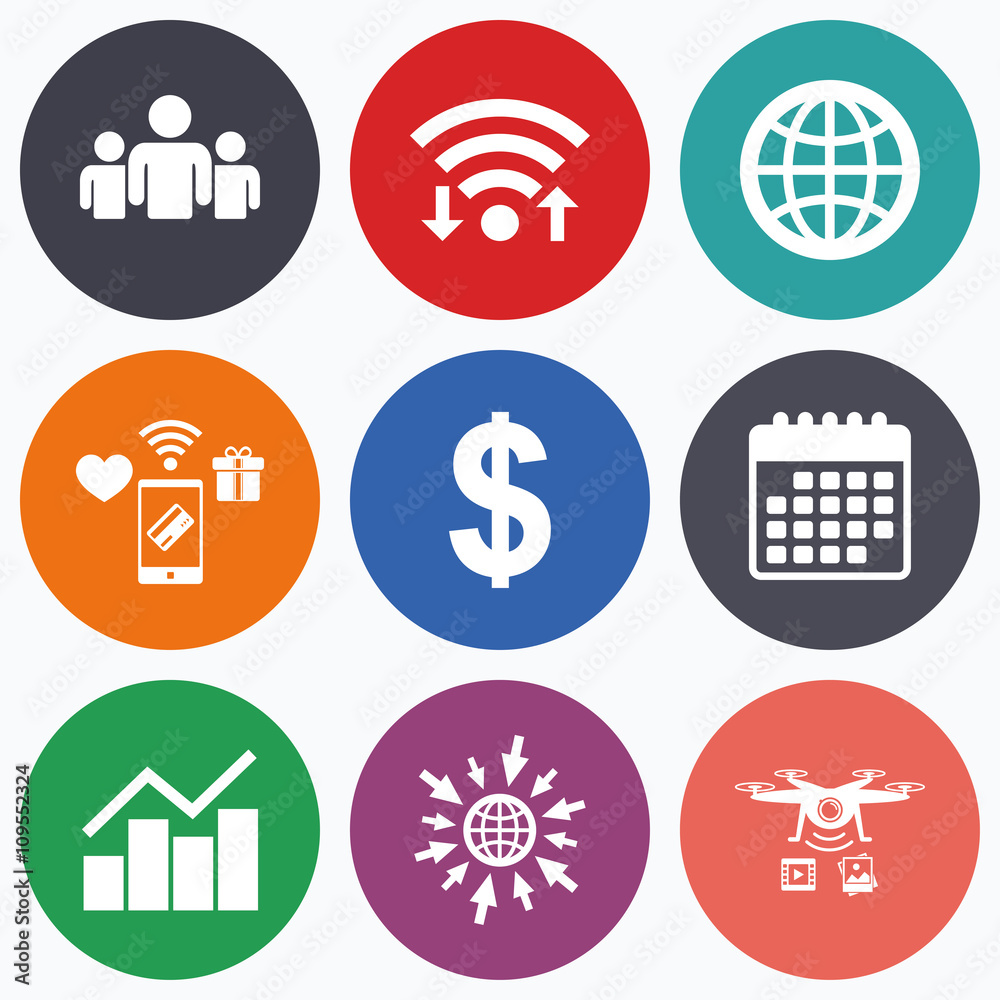 Business signs. Graph chart and globe icons. Business signs. Graph chart and globe icons.
