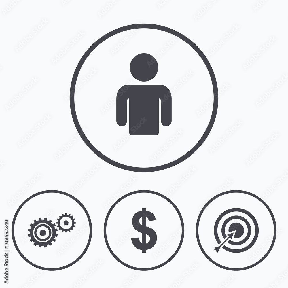 Business signs. Human and aim targer with arrow. Business signs. Human and aim targer with arrow.