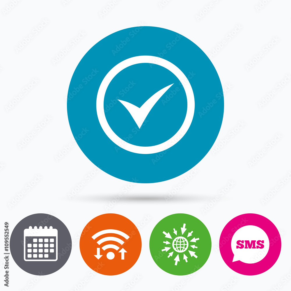 Check mark sign icon. Yes circle symbol. Check mark sign icon. Yes circle symbol.
