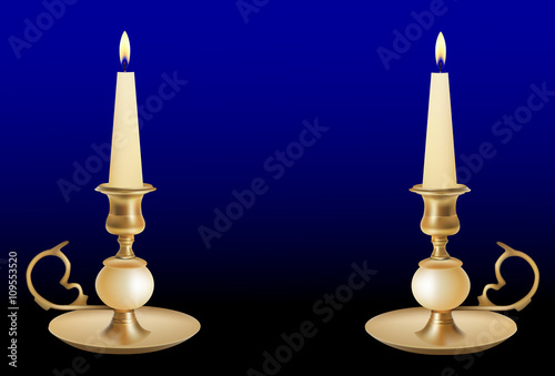 Retro candlestick with candle, illustration on white