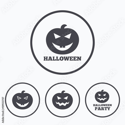 Halloween party icons. Pumpkin symbol.
