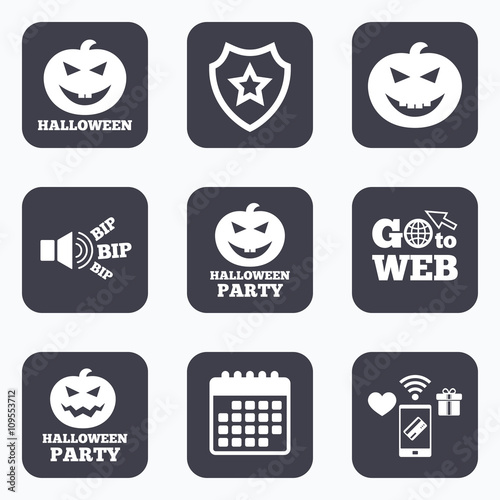 Halloween party icons. Pumpkin symbol.