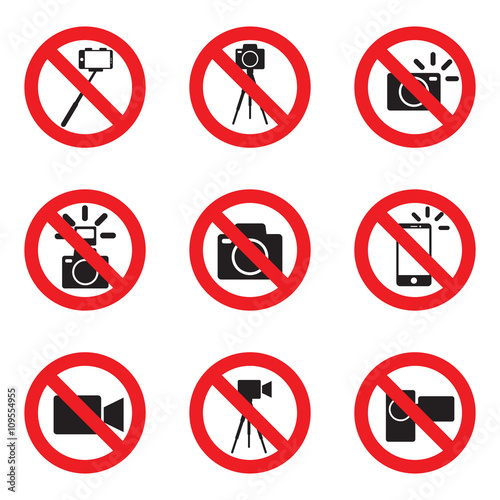 prohibited to take pictures, shoot videos signs, vector illustra