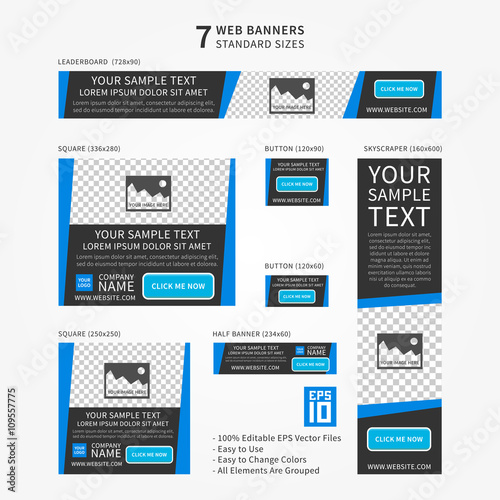 Advertising (ad) web banner vector template. Standard size ad web banners set. Modern ad web banner template design. Standard size website banner concept for corporate advertising.
