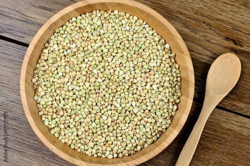 Green buckwheat in a bowl