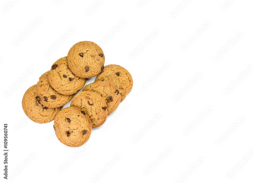 Chocolate chip cookies isolated on white background Chocolate chip cookies isolated on white background