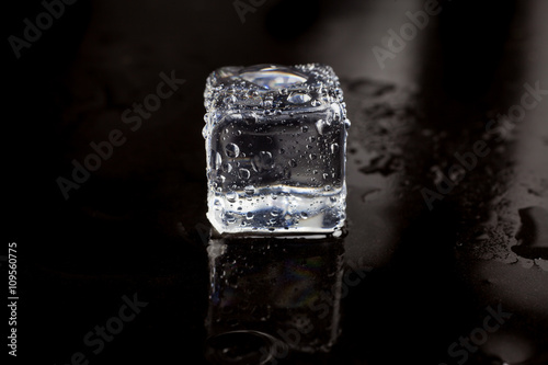 ice cubes on reflection black background. © peterkai