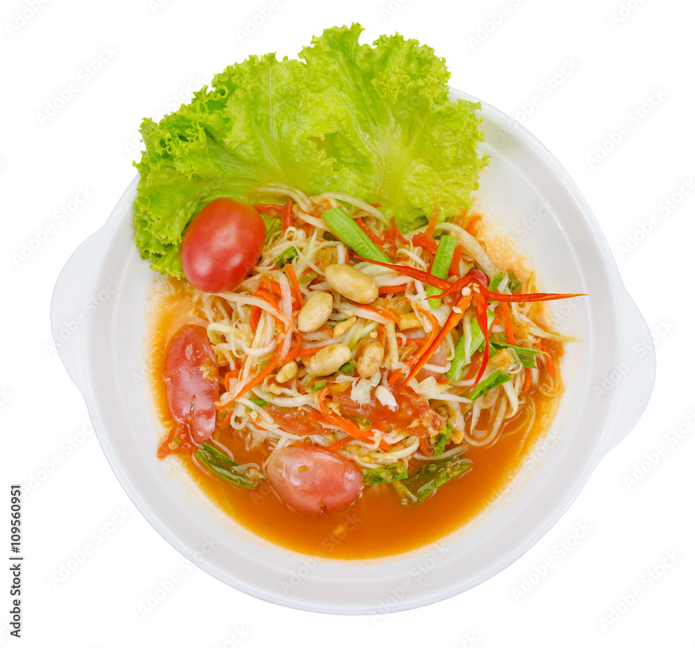 Green papaya mix carrots salad or Som Tum, spicy thai food,clipping path Green papaya mix carrots salad or Som Tum, spicy thai food,clipping path