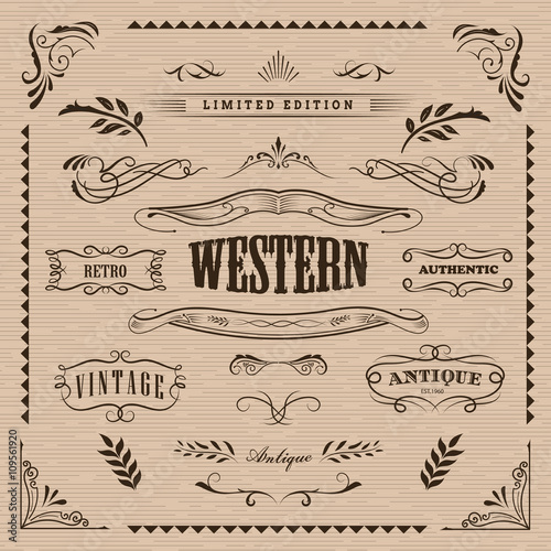 Western frame hand drawn banners vintage badge vector photo