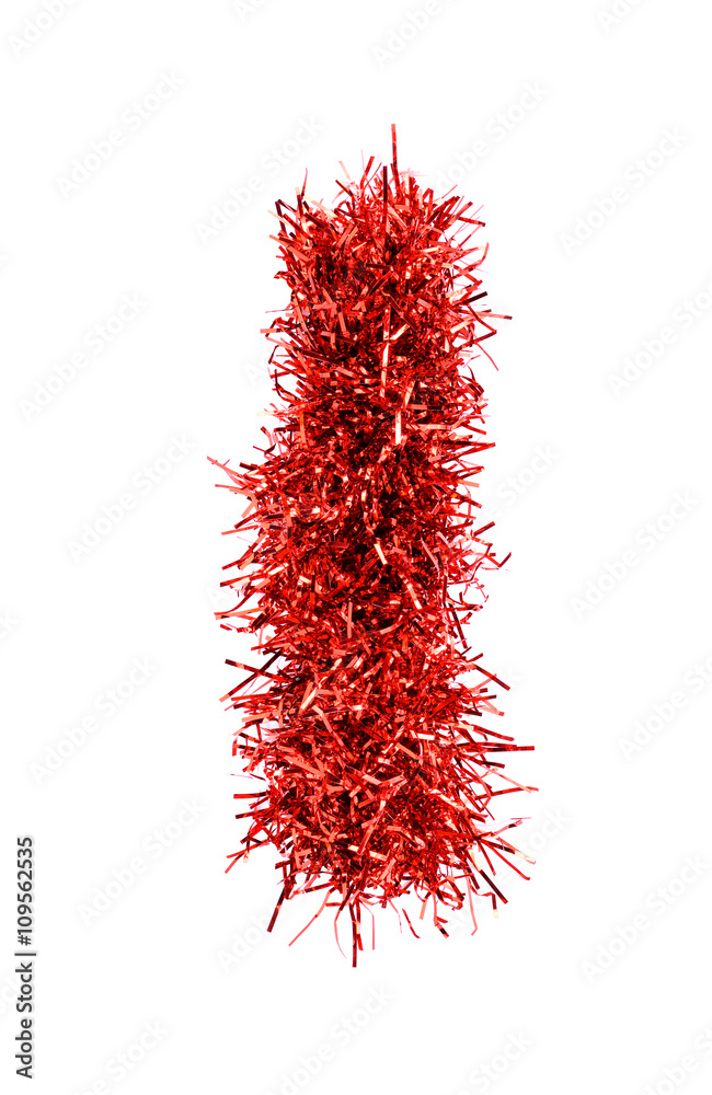 Naklejka premium Tinsel Christmas decoration in form of I. On a white background