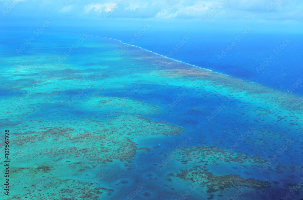 Aerial view of arlington coral reef at the Great Barrier Reef Qu