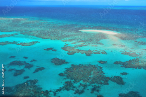Aerial view of Oystaer coral reef at the Great Barrier Reef Que