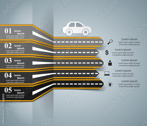 Road infographic design template and marketing icons. Car icon.
