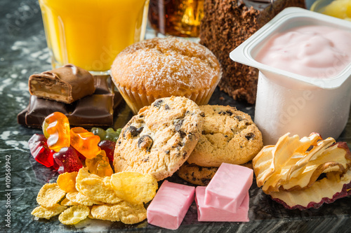 Selection of food high in sugar