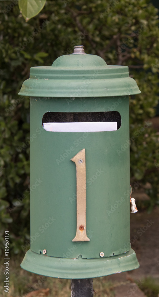 Number One old green letterbox Number One old green letterbox