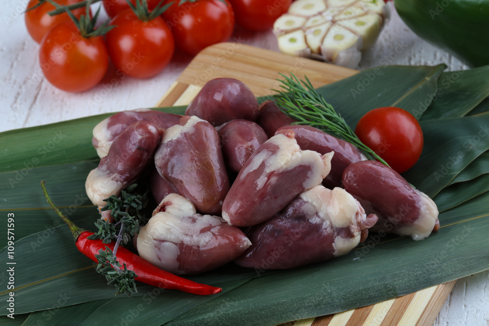 Raw chicken hearts Raw chicken hearts
