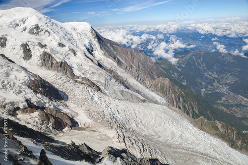 The Mont Blanc and upper part of Bossons glacier in Chamonix Valley, France
