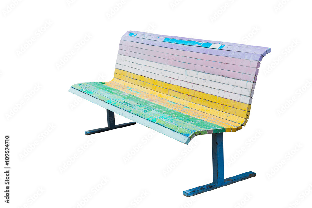 Cool Bench painted in the colors of the rainbow. Isolated on Whi Cool Bench painted in the colors of the rainbow. Isolated on Whi