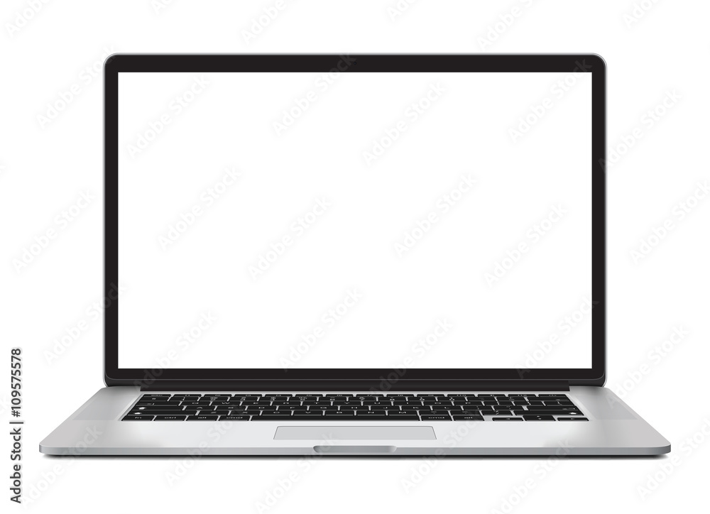 Laptop vector illustration with blank screen isolated on white background, aluminium shiny glowing body. Laptop vector illustration with blank screen isolated on white background, aluminium shiny glowing body.