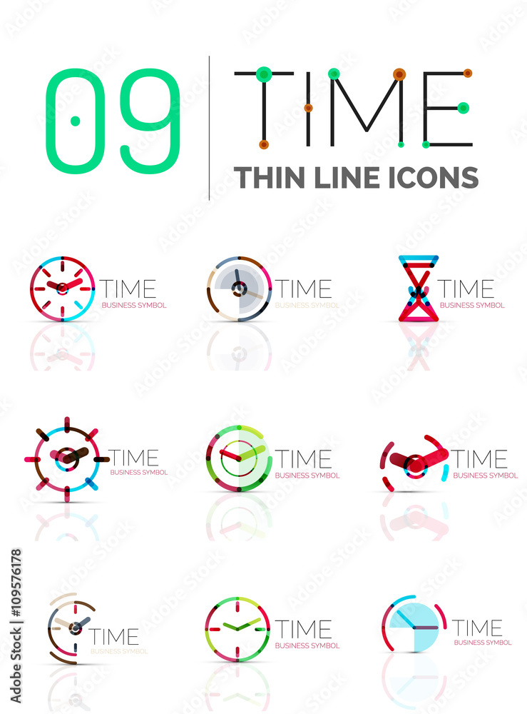 Geometric clock and time icon set