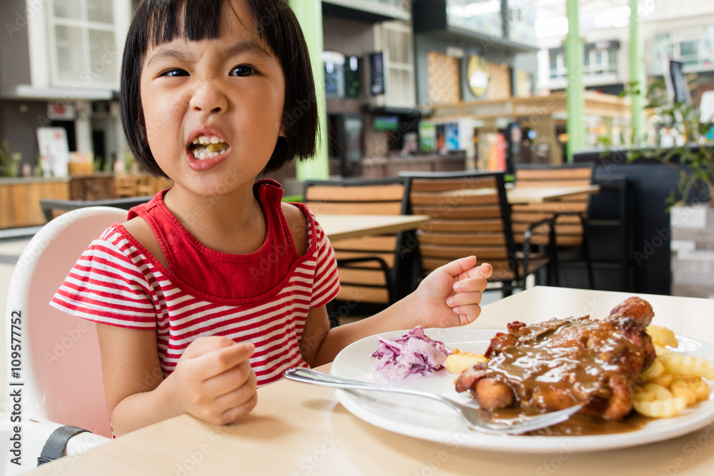 Asian Little Chinese Girl Eating Western Food