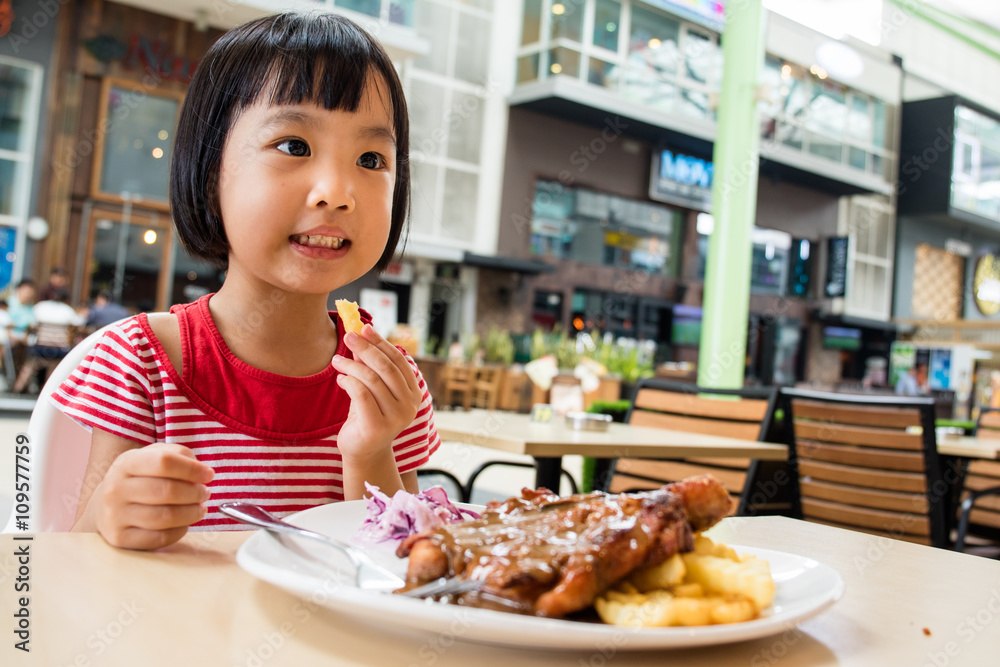 Asian Little Chinese Girl Eating Western Food Asian Little Chinese Girl Eating Western Food