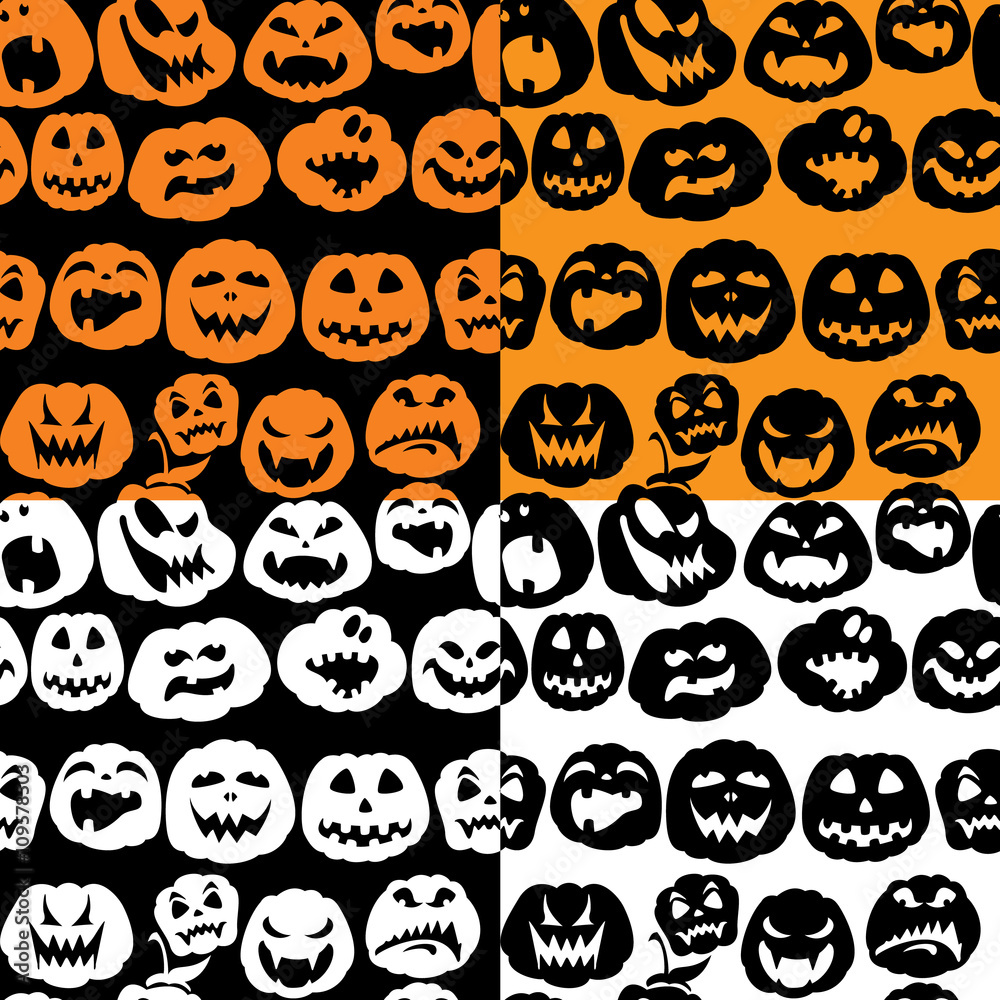 Halloween seamless pattern with pumpkins faces - different emoti Halloween seamless pattern with pumpkins faces - different emoti