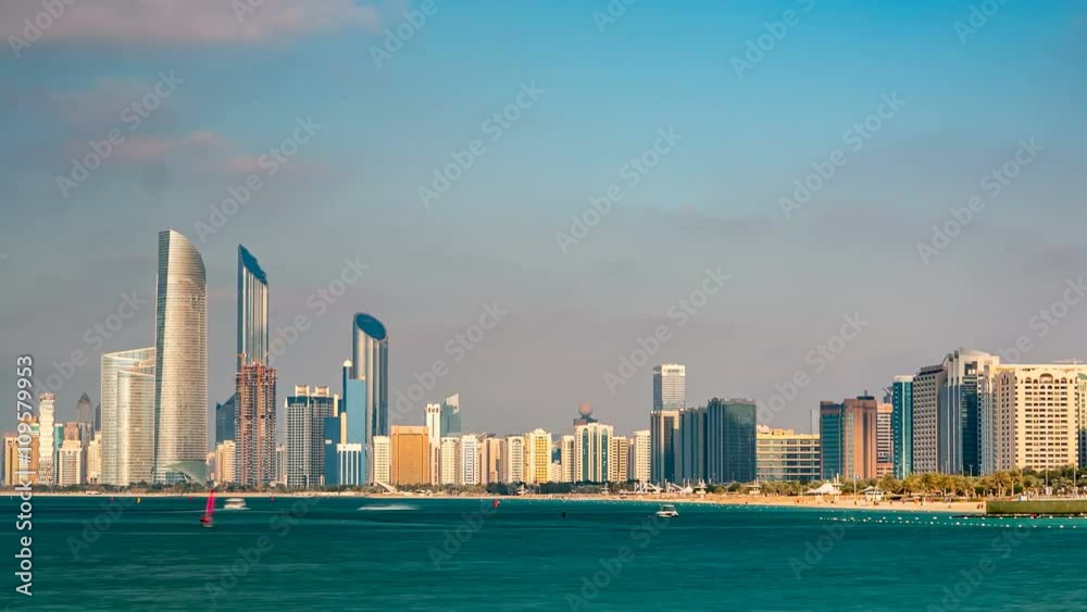 Cityscape of Abu Dhabi timelapse at Persian Gulf, UAE. Cityscape of Abu Dhabi timelapse at Persian Gulf, UAE.