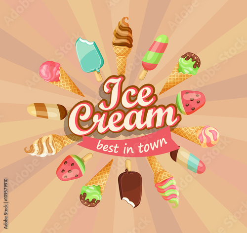 Ice cream collection, vector.