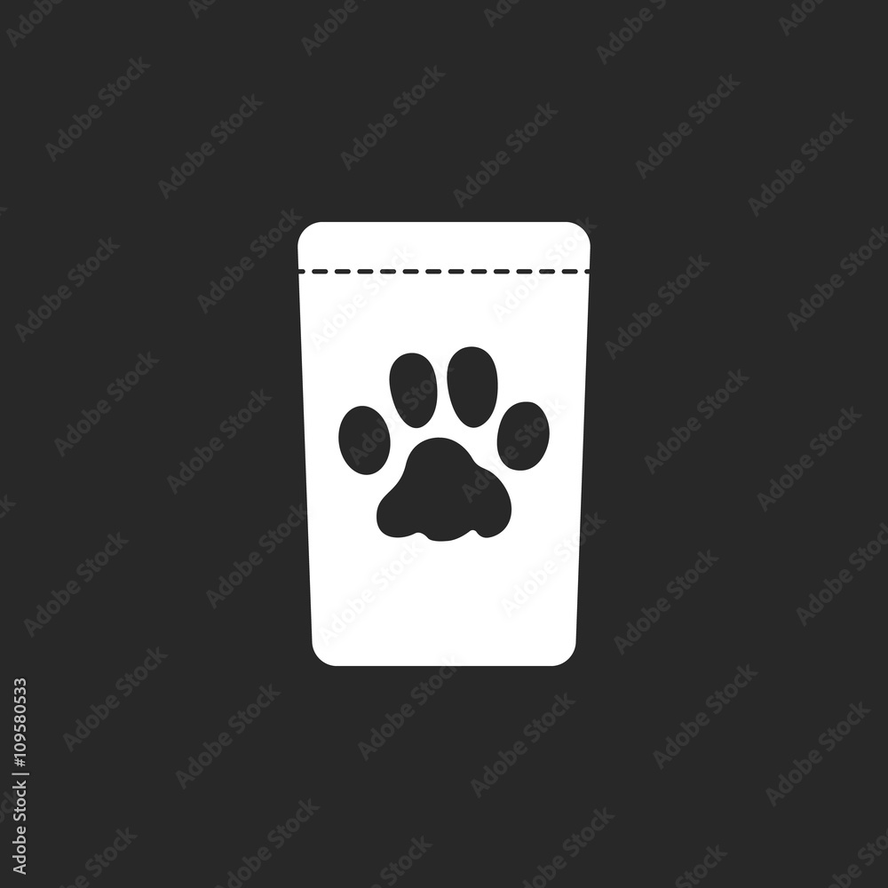 Pet cat food bag sign simple icon on background