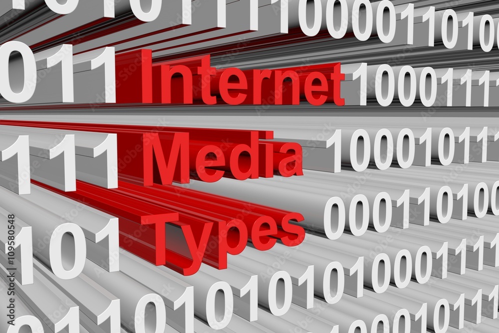 Internet Media Types in the form of binary code, 3D illustration
