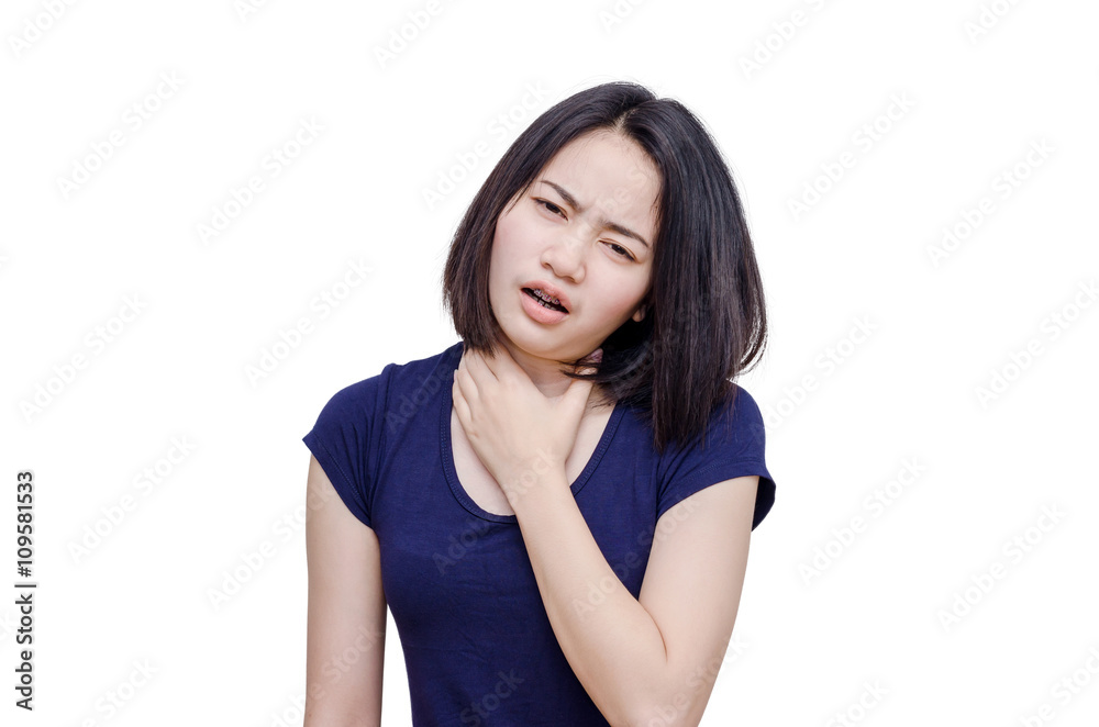 Sore throat woman on white background Sore throat woman on white background