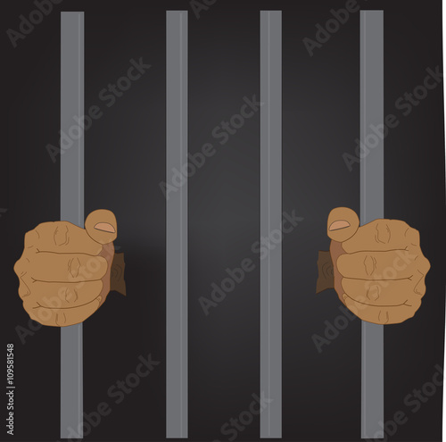 hands holding prison bars, vector illustration 