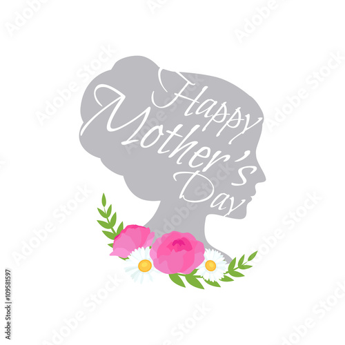 Vector illustraion greeting cart Happy Mothers Day lettering woman