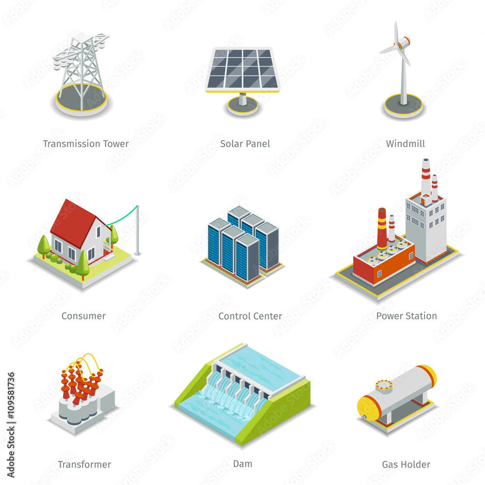 Vetor de Smart grid elements. Power items vector set do Stock | Adobe Stock
