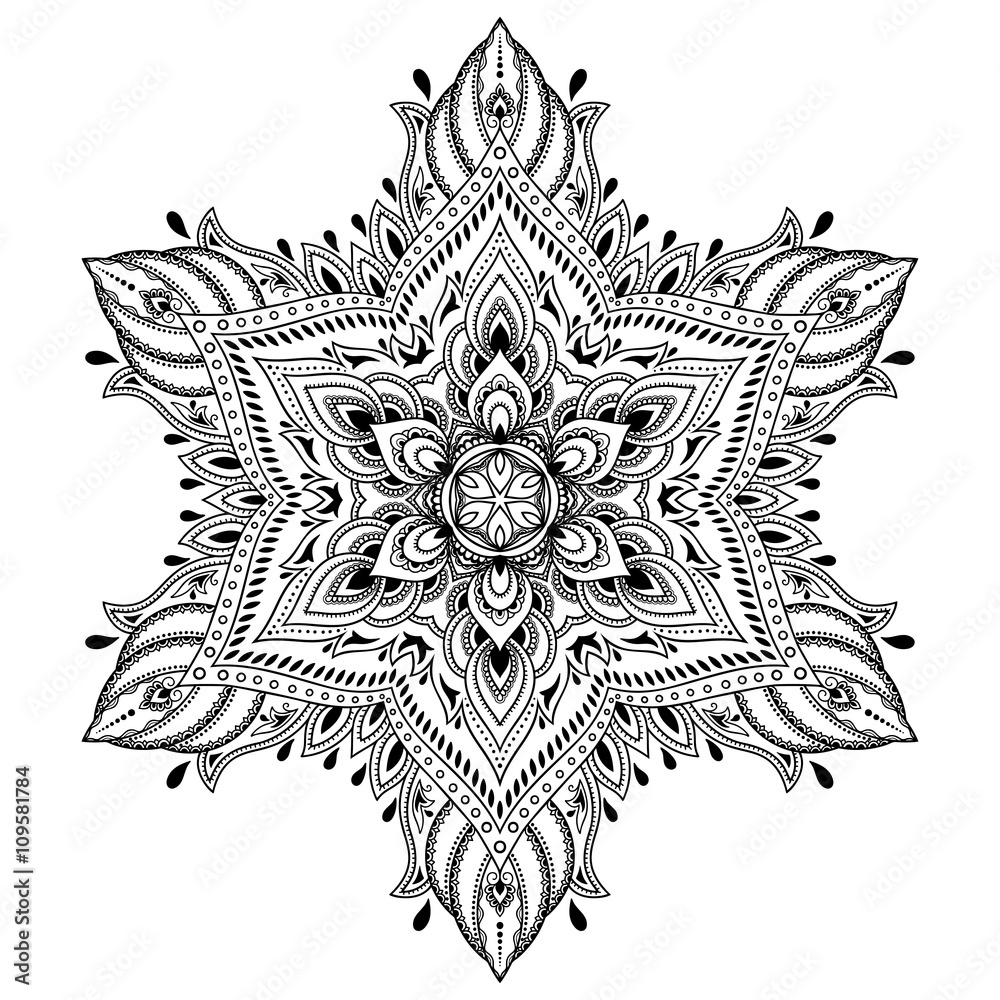 Vector henna tatoo mandala. Mehndi style.
Vector henna tatoo mandala. Mehndi style.