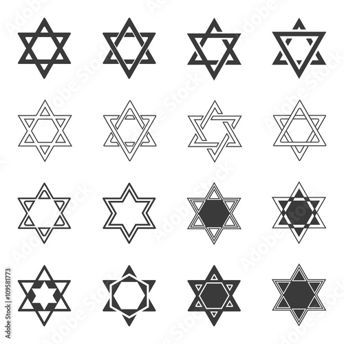 Star icon. Solomon Seal icons. Shield of David sign or Magen