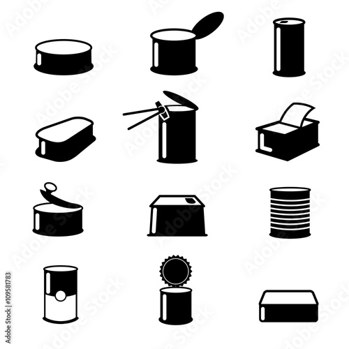 Cans food,canned goods vector icons